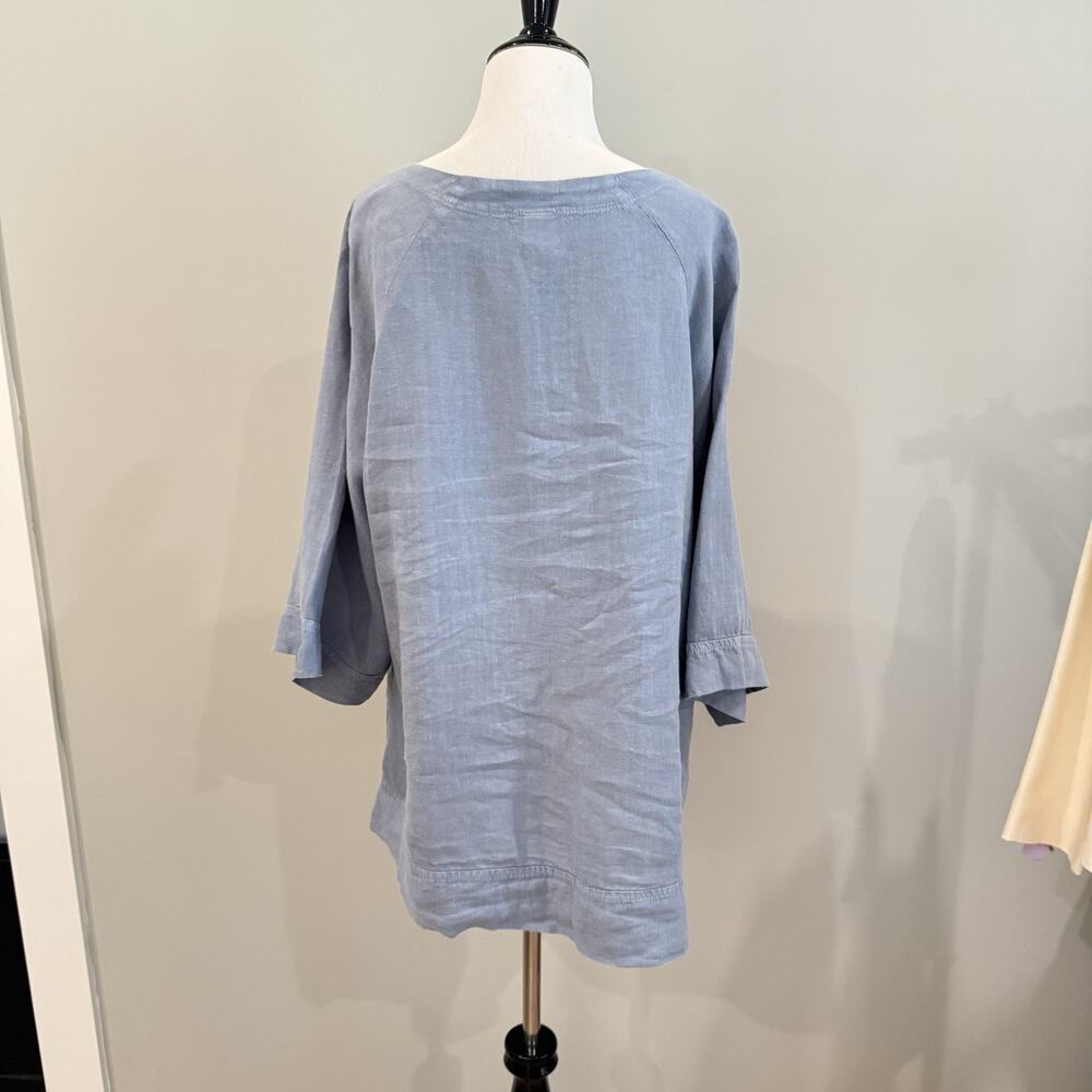 Match Point Tunic Top Blue Linen 3/4 Sleeve Scoop Neck L Lagenlook Oversized - Picture 4 of 11